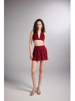 Beli Lastikli Mini Comfy Şort Bordo