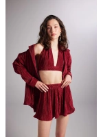 Beli Lastikli Mini Comfy Şort Bordo