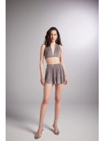 Beli Lastikli Mini Comfy Şort Vizon
