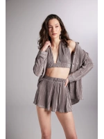 Beli Lastikli Mini Comfy Şort Vizon