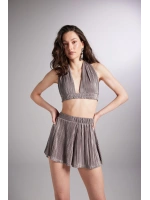 Beli Lastikli Mini Comfy Şort Vizon