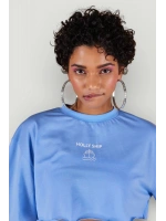 Bisiklet Yaka Crop Tshirt Mavi