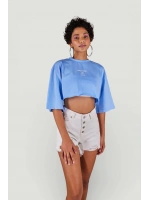 Bisiklet Yaka Crop Tshirt Mavi