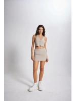 Boyun Bağlamalı Crop Striped Yelek Bej