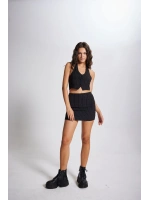 Boyun Bağlamalı Crop Striped Yelek Siyah