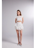Brode Detaylı Crop Pixie Bluz Beyaz