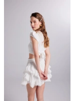 Brode Detaylı Crop Pixie Bluz Beyaz