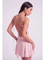 Çiçek Askılı Şifon Mini Melanie Elbise Pembe