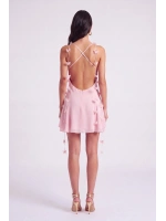 Çiçek Askılı Şifon Mini Melanie Elbise Pembe