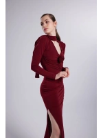 Çift Yırtmaçlı Maxi Serre Etek Bordo