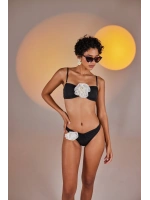 Çıkarılabilir Çiçek Detaylı Premium Sleek Bikini Üstü Siyah
