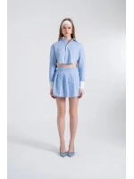 Çizgili Pilili Mini Harmony Poplin Etek Mavi