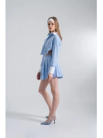 Çizgili Pilili Mini Harmony Poplin Etek Mavi