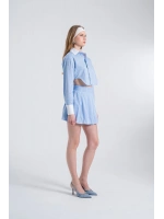 Çizgili Pilili Mini Harmony Poplin Etek Mavi