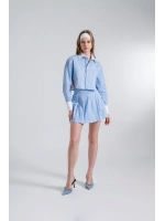 Çizgili Pilili Mini Harmony Poplin Etek Mavi