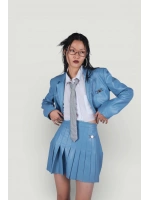 Crop Model Astarlı College Ceket Mavi
