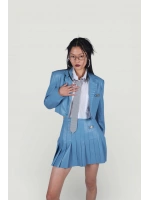 Crop Model Astarlı College Ceket Mavi