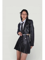 Crop Model Astarlı College Ceket Siyah