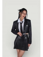 Crop Model Astarlı College Ceket Siyah