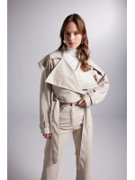 Crop Model Astarlı Kemerli Neeko Deri Ceket Bej