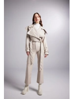 Crop Model Astarlı Kemerli Neeko Deri Ceket Bej
