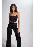 Crop Model Balenli Saten Maddy Büstiyer Siyah