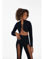 Crop Model Dekolteli Bel Bağlamalı Lui Bluz Siyah