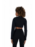 Crop Model Dekolteli Bel Bağlamalı Lui Bluz Siyah