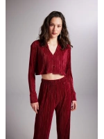 Crop Model Düğme Kapamalı Comfy Crop Gömlek Bordo