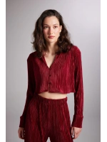 Crop Model Düğme Kapamalı Comfy Crop Gömlek Bordo