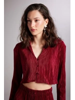 Crop Model Düğme Kapamalı Comfy Crop Gömlek Bordo