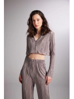 Crop Model Düğme Kapamalı Comfy Crop Gömlek Vizon