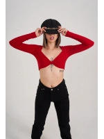 Crop Model Uzun Kol Walery Bluz Kırmızı