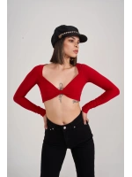 Crop Model Uzun Kol Walery Bluz Kırmızı