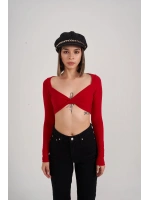 Crop Model Uzun Kol Walery Bluz Kırmızı