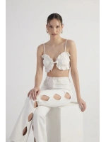 Cutout Jean Pantolon Beyaz
