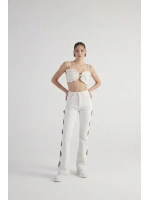 Cutout Jean Pantolon Beyaz