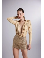 Degaje Yaka Dekolteli Çıtçıtlı Taylor Bodysuit Gold