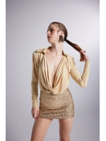 Degaje Yaka Dekolteli Çıtçıtlı Taylor Bodysuit Gold