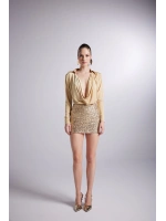 Degaje Yaka Dekolteli Çıtçıtlı Taylor Bodysuit Gold