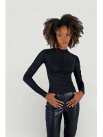 Drape Detaylı Yarım Balıkçı Draped Bluz Siyah