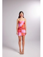 Drapeli Mini Straplez Dainty Elbise Turuncu