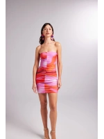 Drapeli Mini Straplez Dainty Elbise Turuncu