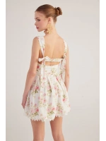 Eteği Brode Detaylı Çiçekli Mini Romance Elbise Pembe