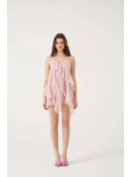 Fırfırlı Boyundan Bağlamalı Mini Lea Elbise Pembe