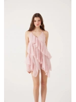 Fırfırlı Boyundan Bağlamalı Mini Lea Elbise Pembe