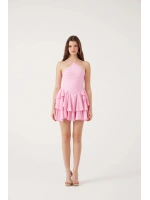 Fırfırlı Halter Yaka Mini Keira Elbise Pembe