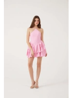 Fırfırlı Halter Yaka Mini Keira Elbise Pembe