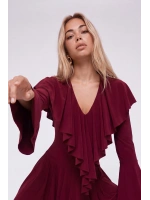 Fırfırlı Mini Yolanthe Elbise Bordo