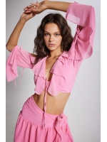 Fırfırlı Şifon Carmen Bluz Pembe